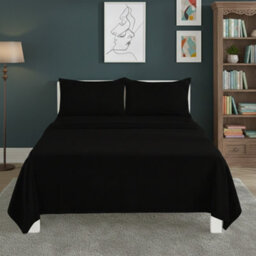 Easy Care Flat Bed Sheet Polycotton Durable Low Maintenance Bedding Black - thumbnail 1