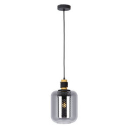 Luminosa Lighting Luminosa Ando Dome Pendant Ceiling Light Black Smoke Glass Shade 1X E27 - thumbnail 1
