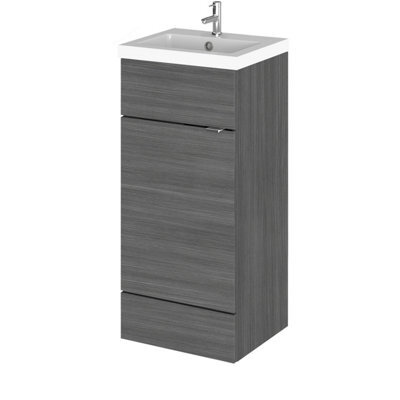 Hudson Reed Fusion Floor Standing 1 Door Vanity Unit & Polymarble Basin, Sink Vanity Unit, Anthracite Woodgrain, 400mm - image 1