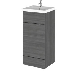 Hudson Reed Fusion Floor Standing 1 Door Vanity Unit & Polymarble Basin, Sink Vanity Unit, Anthracite Woodgrain, 400mm - thumbnail 1