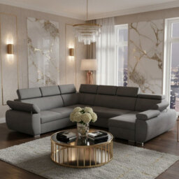 Boston U Mdf Corner Sofa Bed With Hr Foam Wave Springs Metal Legs Ddelfin Storage Headrests 325X260X85To98Cm Grey Right - thumbnail 1