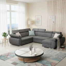 Boston U Mdf Corner Sofa Bed With Hr Foam Wave Springs Metal Legs Ddelfin Storage Headrests 325X260X85To98Cm Grey Right - thumbnail 2