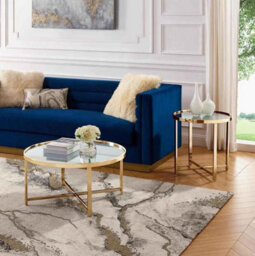 Mihomeuk Nora Mirrored Top Round Coffee Table With Gold Chrome Legs