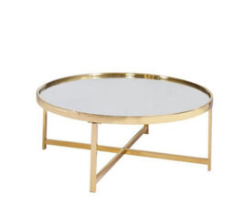 Mihomeuk Nora Mirrored Top Round Coffee Table With Gold Chrome Legs - thumbnail 2