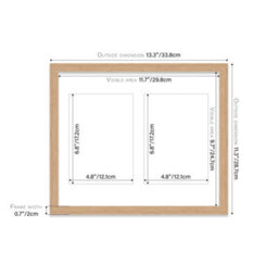 12X10 Inch 2 Opening Photo Collage Frame, Display Two 7X5 Inch Photos, Multi Aperture Family Picture Frame, Oak - thumbnail 4
