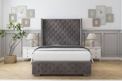 "Sloomy Arundel Slate Naples Bed Frame With Mattress With 50"" Upholstered Wingback Headboard 3' Single" - image 1