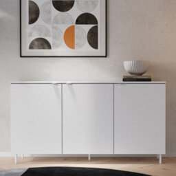 Arte Mila 3 White Sideboard W151Cm X H80Cm X D41Cm - Cabinet With 3 Doors & Metal Legs - thumbnail 3