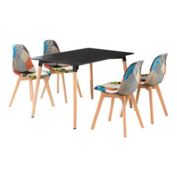 Life Interiors Patchwork Halo Dining Set Includes A Black Dining Table & Set Of 4 Multicolour Fabric Chairs - thumbnail 1