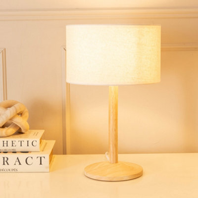 Valuelights Triston Natural Light Wood Stem Table Lamp With Linen White Trim Drum Lamp Shade And Led Bulb - image 1