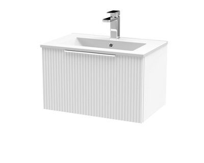 Balterley Tixall Fluted 1 Drawer Wall Hung Vanity Unit With Minimalist Basin, Satin White, 600mm - image 1