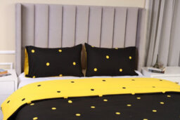 Ameha Printed Duvet Cover Matching Pillowcase 3Piece Set Reversible & Anti Allergic Black & Yellow Dotted King (230X220Cm) - thumbnail 8