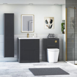 Royal Bathrooms Avenza 700mm Fluted Floor Standing Vanity Unit Matt Obsidian Black 2 Drawer Storage Cabinet With Ceramic Basin - thumbnail 2