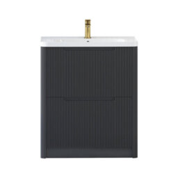 Royal Bathrooms Avenza 700mm Fluted Floor Standing Vanity Unit Matt Obsidian Black 2 Drawer Storage Cabinet With Ceramic Basin - thumbnail 7
