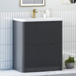 Royal Bathrooms Avenza 700mm Fluted Floor Standing Vanity Unit Matt Obsidian Black 2 Drawer Storage Cabinet With Ceramic Basin - thumbnail 6
