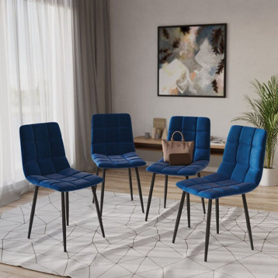 Urbn-Living Urbnliving 87Cm Height Blue Plush Velvet Padded Dining Chairs With Metal Legs Home Furniture 4 Pcs - image 1