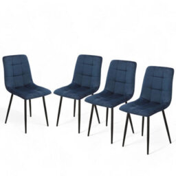 Urbn-Living Urbnliving 87Cm Height Blue Plush Velvet Padded Dining Chairs With Metal Legs Home Furniture 4 Pcs - thumbnail 7