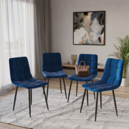 Urbn-Living Urbnliving 87Cm Height Blue Plush Velvet Padded Dining Chairs With Metal Legs Home Furniture 4 Pcs