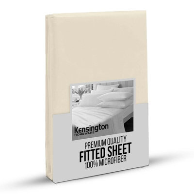 Bedlooms King Fitted Sheet 25Cm Extra Deep - Soft Microfiber Deep Pocket Elacticated Bed Fitted Sheets Cream, 152X200 Cm