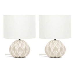 Valuelights Luca Pair Of Natural Textured Ceramic Table Lamps With A Cream Fabric Lampshade Bedside Light