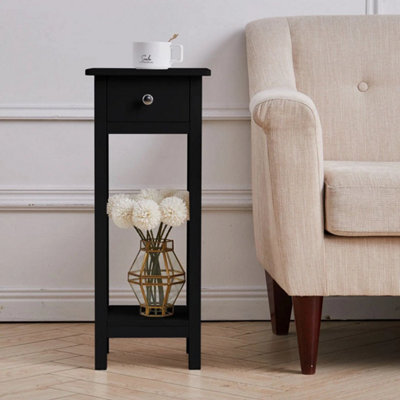 02 Black Wooden Sofa Side Table With Shelf & Drawer Bedside Table Cabinet Storage Stand - image 1