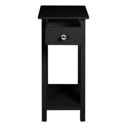 02 Black Wooden Sofa Side Table With Shelf & Drawer Bedside Table Cabinet Storage Stand - thumbnail 4
