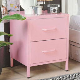 Beliani Home Pink Steel Bedside Table With 2 Drawers, W43 X D40 X H55Cm - thumbnail 2