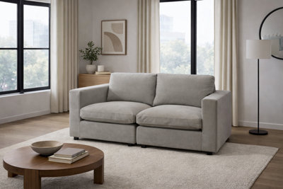 D Pro T Homeware 2 Seat Sofa Scandinavian Modular Set Beige In Linen Effect Fabric - image 1