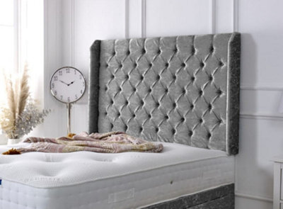 "Adore Designs Chesterfield Winged Crushed Velvet 4Ft Small Double 36"" Headboard - Grey"