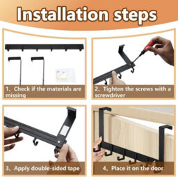 Black Stainless Steel Door Hook, Over-The-Door Coat Rack With 6 Hooks, For Doors (4.1, 4.5 Cm) - thumbnail 5