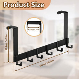 Black Stainless Steel Door Hook, Over-The-Door Coat Rack With 6 Hooks, For Doors (4.1, 4.5 Cm) - thumbnail 2