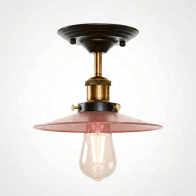 Vintage E27 Flush Fitting Ceiling Lights 22Cm Copper Flat Lampshade Easy Fit Mount Lighting For Kitchen, Bedroom With Bulb - image 1