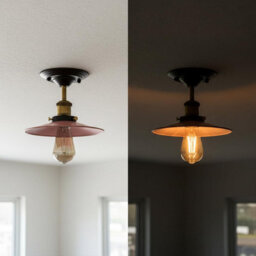 Vintage E27 Flush Fitting Ceiling Lights 22Cm Copper Flat Lampshade Easy Fit Mount Lighting For Kitchen, Bedroom With Bulb - thumbnail 6