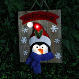 Shatchi Christmas Home Decoration Battery Operated Novelty Penguin Wooden Frame Wall Decoration With 6 Small Warm White Bulbs - thumbnail 6