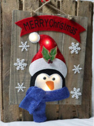 Shatchi Christmas Home Decoration Battery Operated Novelty Penguin Wooden Frame Wall Decoration With 6 Small Warm White Bulbs - thumbnail 5