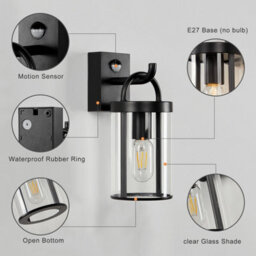 Harper Living Outdoor Wall Lights With Pir Sensor, Black Industrial Retro Outside Lights Mains Powered Weatherproof Ip65 - thumbnail 3