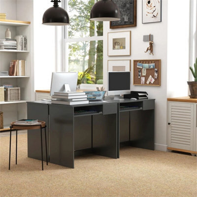 Compact Computer Table W/ Keyboard Tray Drawer Study Office Work, Grey - image 1