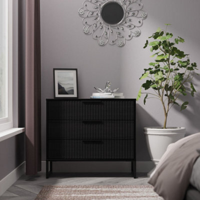 Ancona Matt Black Ash 3 Drawer Chest (H)678mm (W)765mm (D)395mm - image 1