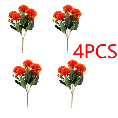 Amorly 4 Pack Artificial Chrysanthemum Bouquets, 5 Heads Deep Orange Faux Ball Mum Flowers, Fake Floral Stems For Fall Wedding Vase Decor - image 1