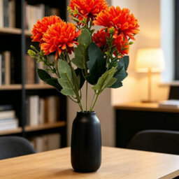 Amorly 4 Pack Artificial Chrysanthemum Bouquets, 5 Heads Deep Orange Faux Ball Mum Flowers, Fake Floral Stems For Fall Wedding Vase Decor - thumbnail 6