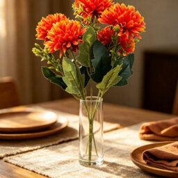 Amorly 4 Pack Artificial Chrysanthemum Bouquets, 5 Heads Deep Orange Faux Ball Mum Flowers, Fake Floral Stems For Fall Wedding Vase Decor - thumbnail 5
