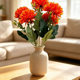 Amorly 4 Pack Artificial Chrysanthemum Bouquets, 5 Heads Deep Orange Faux Ball Mum Flowers, Fake Floral Stems For Fall Wedding Vase Decor - thumbnail 7