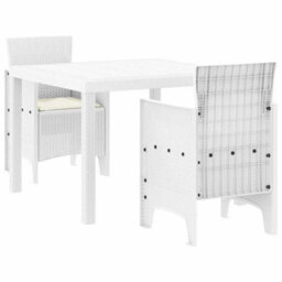 Berkfield Garden Dining Set 3 Pcs White Polt Rattan - thumbnail 2