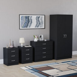 Lassic Vida Designs Riano 4 Piece Bedroom Set (3 Drawer Bedside Chest, 4 Drawer Chest, 2 Door Wardrobe) Black (5) - thumbnail 2