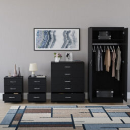 Lassic Vida Designs Riano 4 Piece Bedroom Set (3 Drawer Bedside Chest, 4 Drawer Chest, 2 Door Wardrobe) Black (5) - thumbnail 3