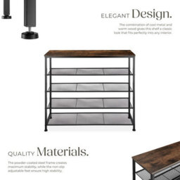 Tectake Shoe Rack Sheffield - Storage Shelf And 4 Grid Shelves, Industrial Style -  - Industrial Wood Dark, Rustic - thumbnail 3