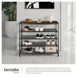 Tectake Shoe Rack Sheffield - Storage Shelf And 4 Grid Shelves, Industrial Style -  - Industrial Wood Dark, Rustic - thumbnail 4