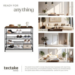Tectake Shoe Rack Sheffield - Storage Shelf And 4 Grid Shelves, Industrial Style -  - Industrial Wood Dark, Rustic - thumbnail 7