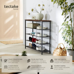 Tectake Shoe Rack Sheffield - Storage Shelf And 4 Grid Shelves, Industrial Style -  - Industrial Wood Dark, Rustic - thumbnail 2