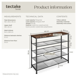 Tectake Shoe Rack Sheffield - Storage Shelf And 4 Grid Shelves, Industrial Style -  - Industrial Wood Dark, Rustic - thumbnail 6