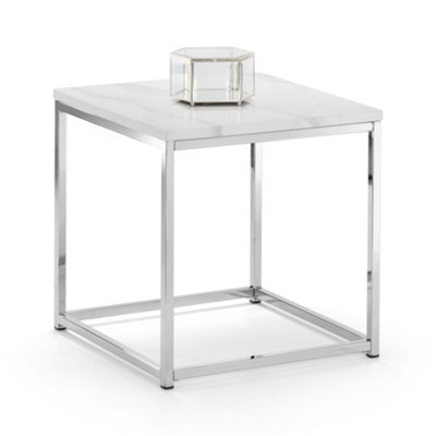 Oakham Valenza White Marble Top Lamp Table In White Marble And Chrome - image 1
